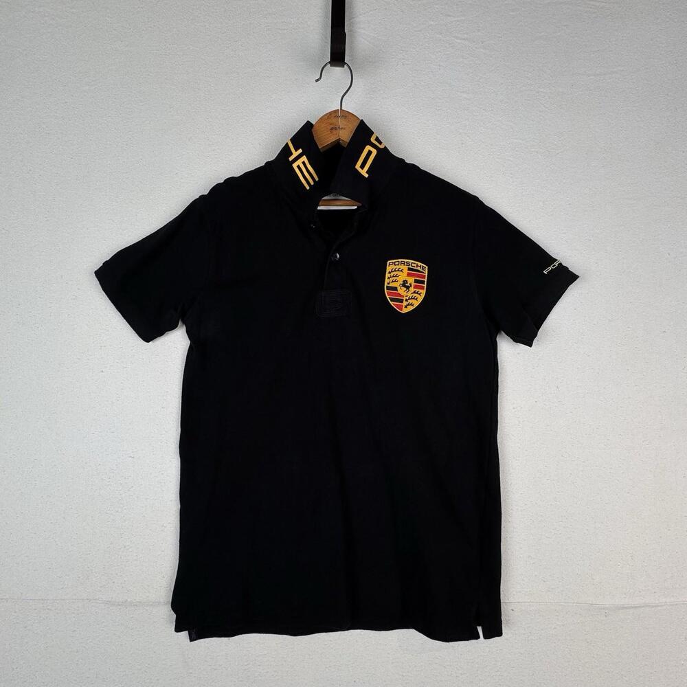 Porsche Crest Polo Shirt Black XL Double Sided Breathable Authentic‎ Embroidered